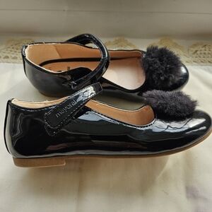 Mayoral Glossy Black Kids Dress Shoes with Faux Fur